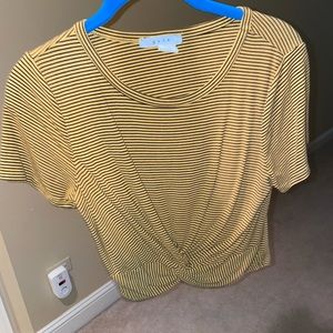 Gaze Black & Yellow Stripe Cinched Crop Top Med